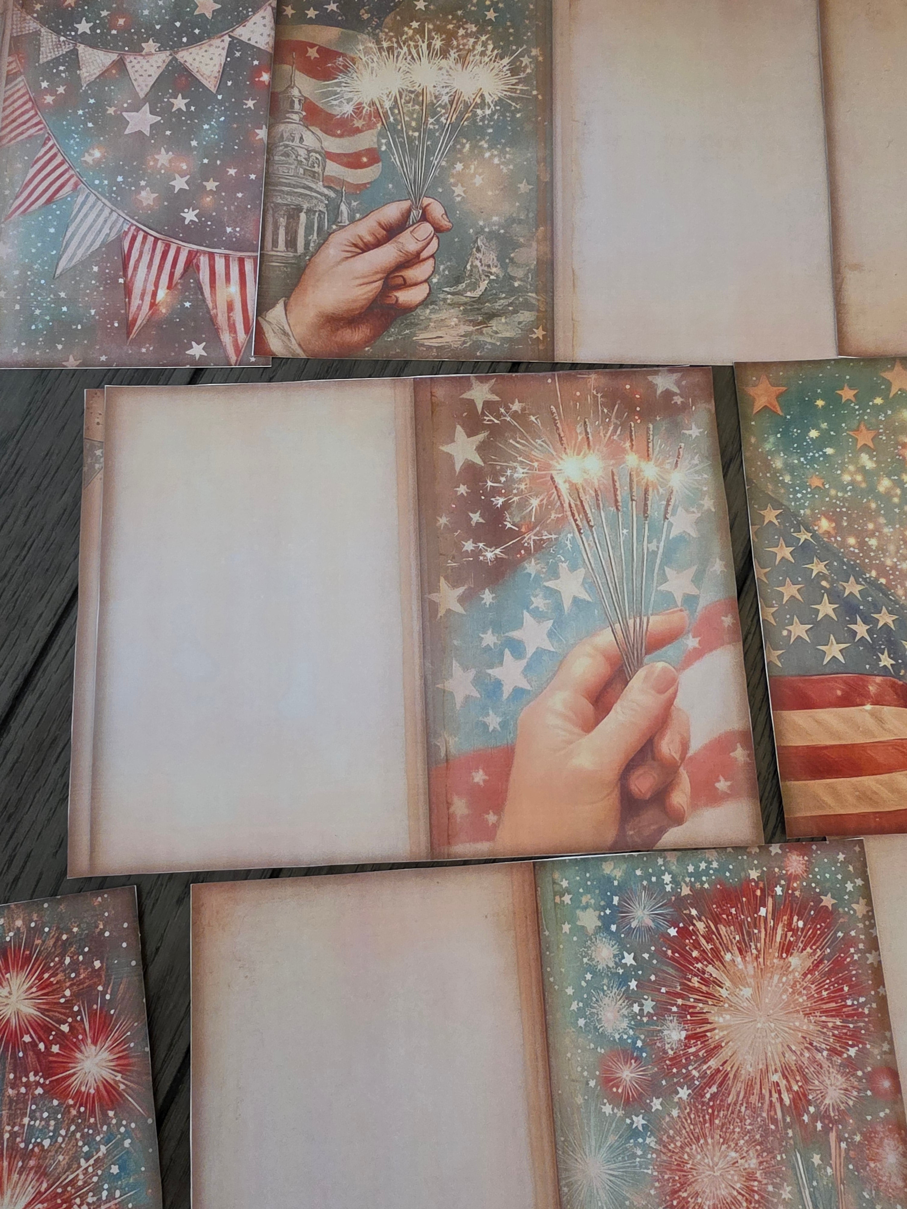 18 high-quality Fourth of July folding junk journal pages.