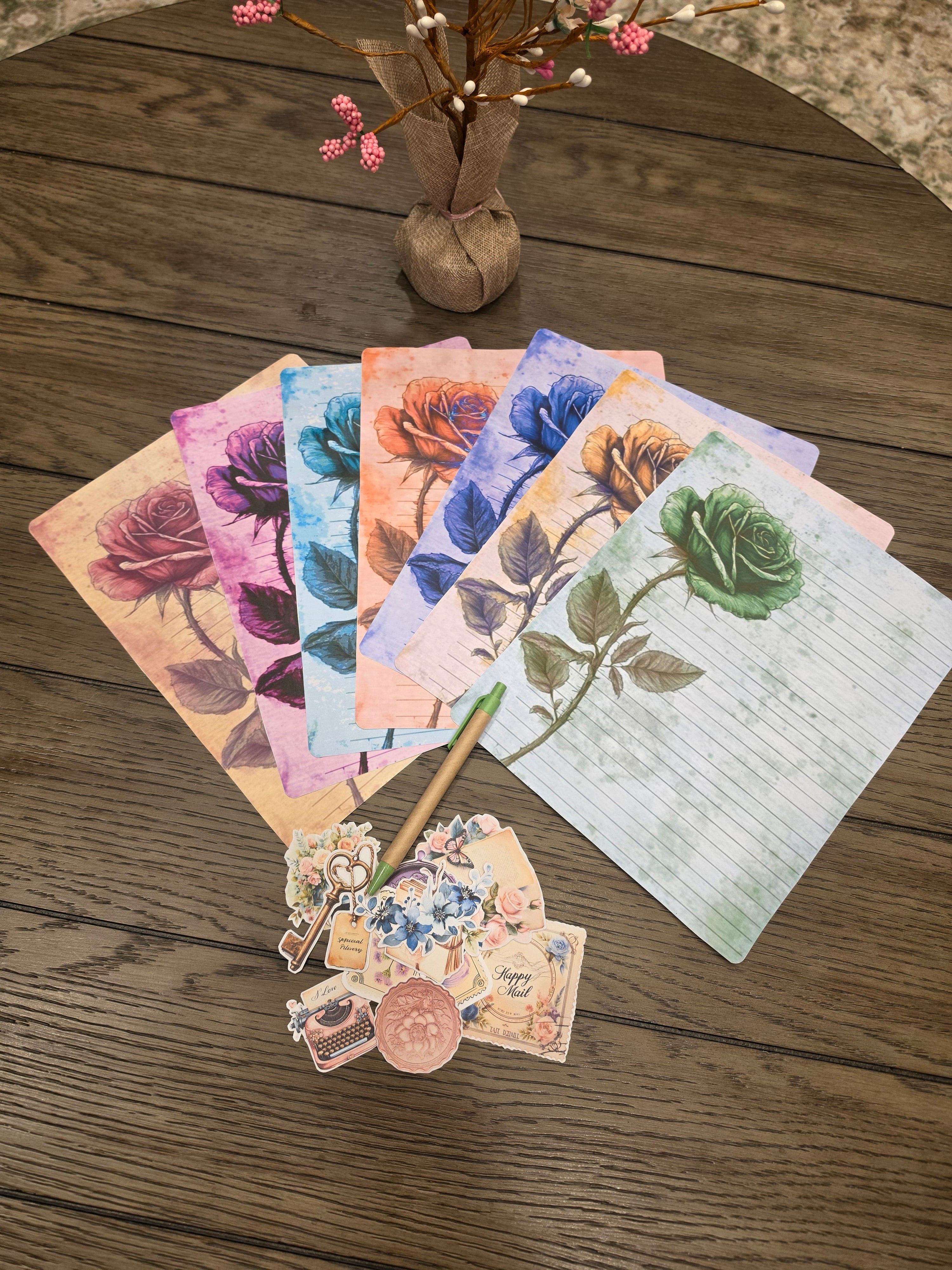 Beautiful rose lined stationery