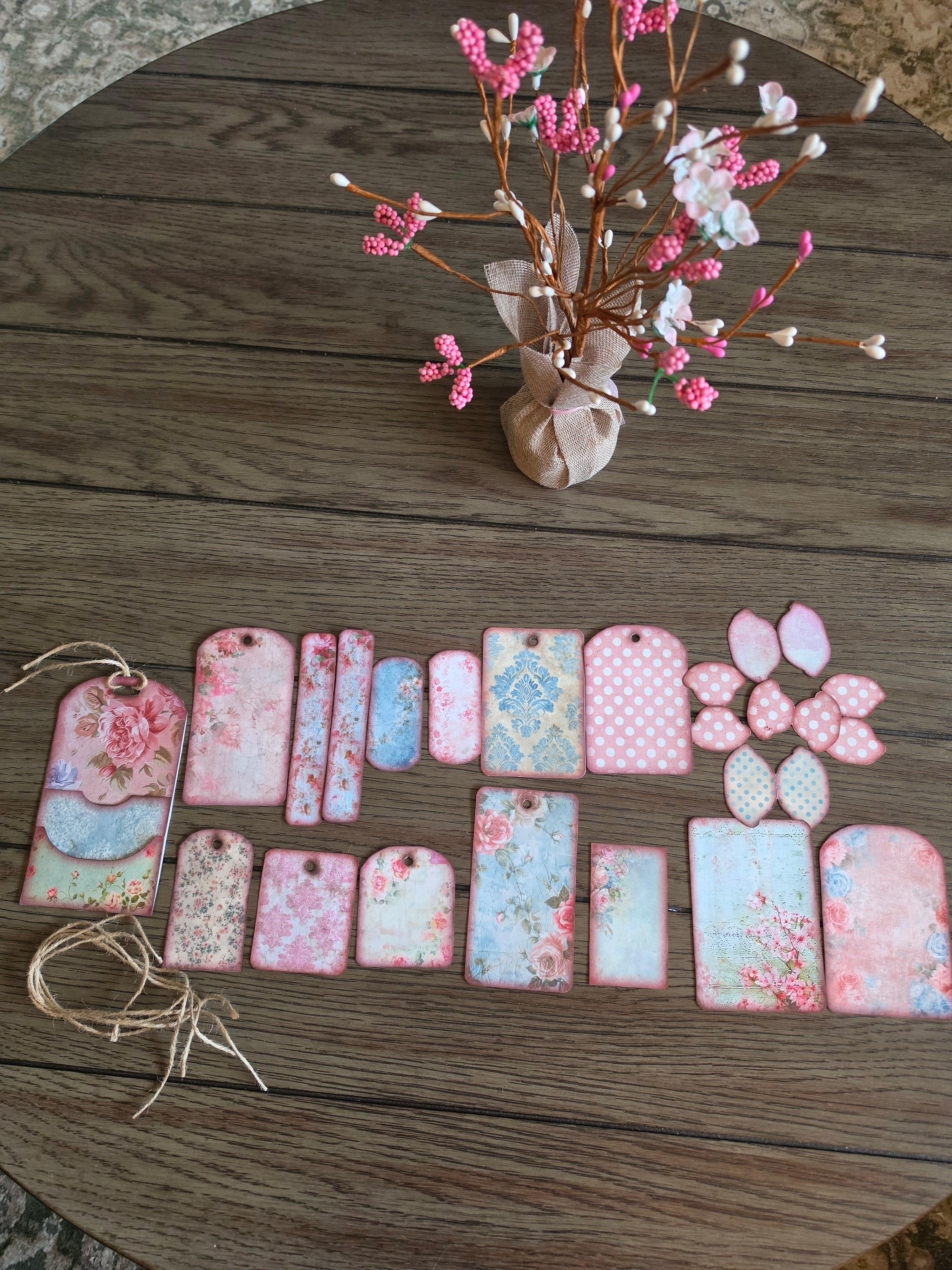 Pink and blue shabby chic loaded tag